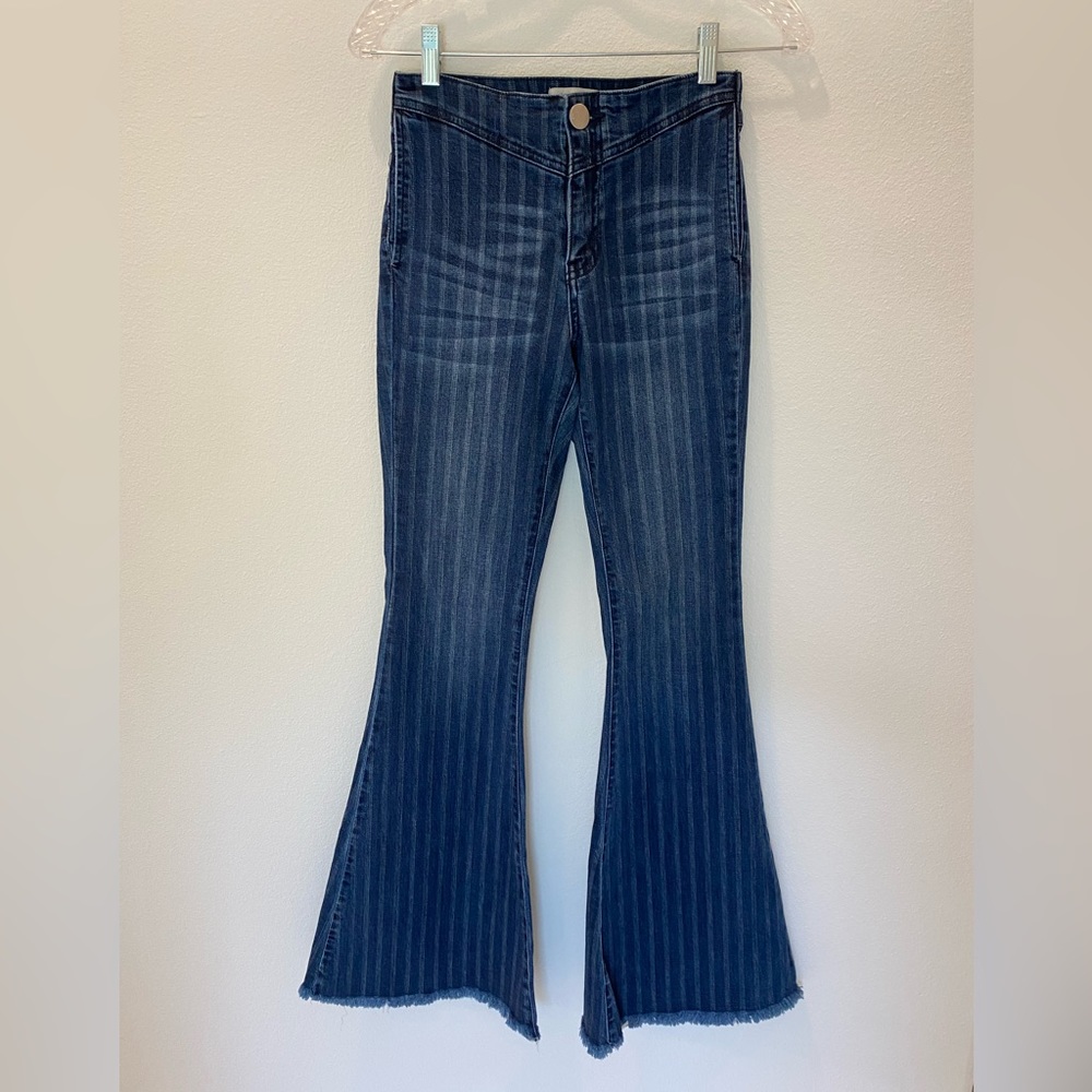 NWT! Uniq By Litz Striped Bell Bottom Jeans 26 Flare Frayed Boho New